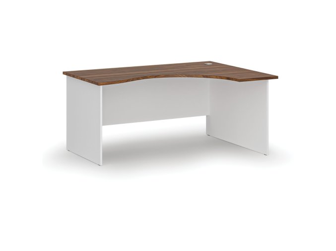 Ergonomický kancelářský psací stůl PRIMO WHITE, 160x120 cm, pravý, bílá/ořech