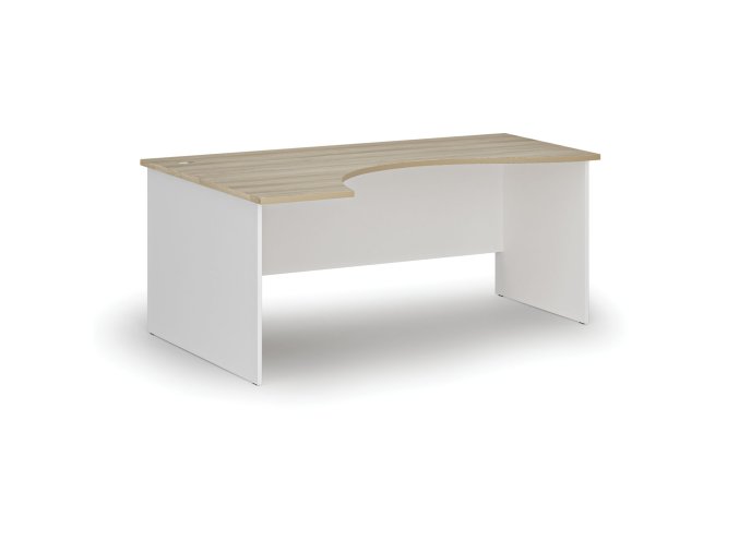 Ergonomický kancelářský psací stůl PRIMO WHITE, 180x120 cm, levý, bílá/dub přírodní