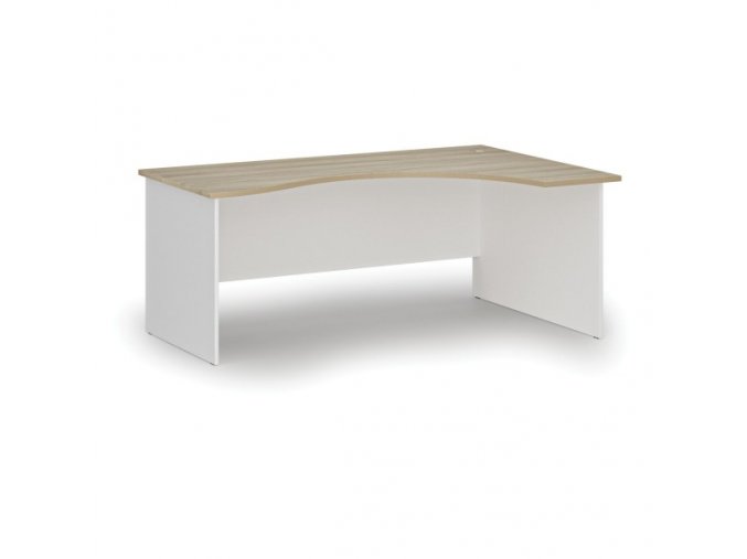 Ergonomický kancelářský pracovní stůl PRIMO WHITE, 1800 x 1200 mm, pravý, bílá/dub přírodní