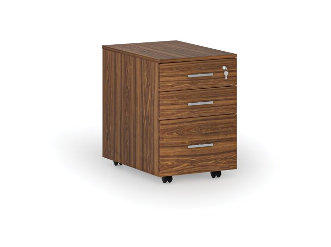 Kancelářský mobilní kontejner na závěsné složky PRIMO WOOD, 3 zásuvky, ořech