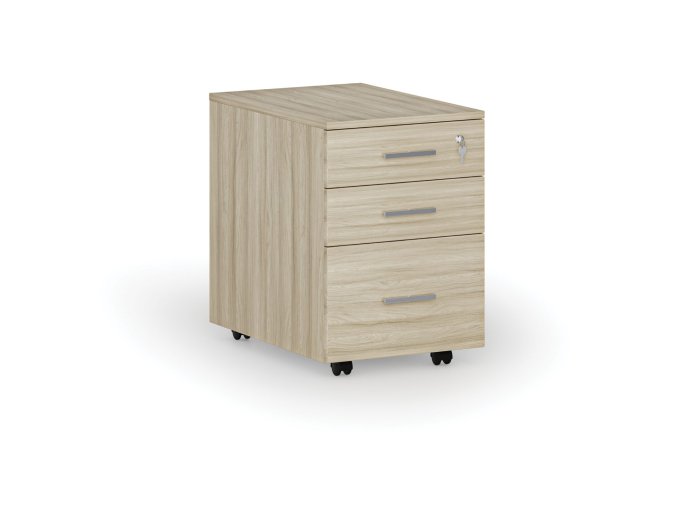 Kancelářský mobilní kontejner na závěsné složky PRIMO WOOD, 3 zásuvky, dub přírodní