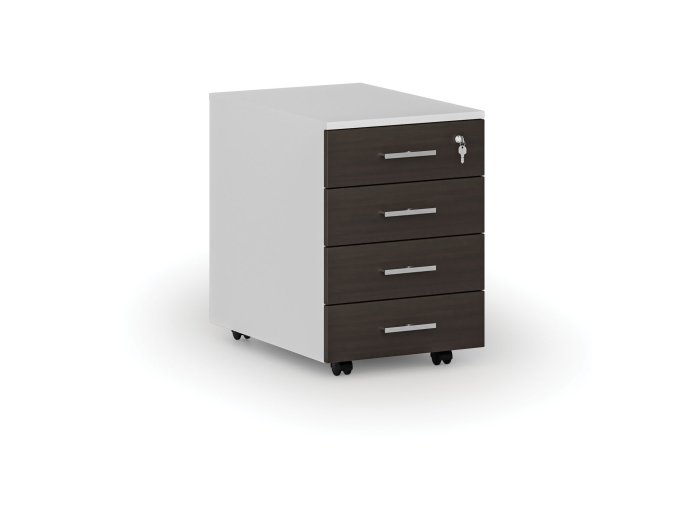 Kancelářský mobilní kontejner PRIMO WHITE, 4 zásuvky, bílá/wenge