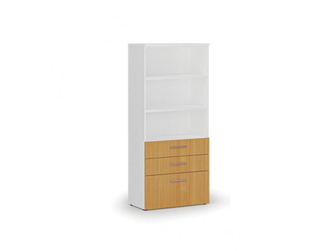 Kancelářská skříň s kombinovanými zásuvkami PRIMO WHITE, 1781 x 800 x 420 mm, bílá/buk