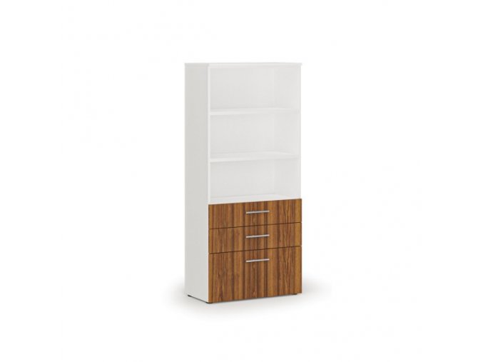 Kancelářská skříň s kombinovanými zásuvkami PRIMO WHITE, 1781 x 800 x 420 mm, bílá/ořech