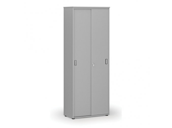 Kancelářská skříň se zasouvacími dveřmi, 2128 x 800 x 420 mm, šedá