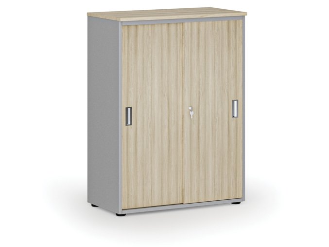 kancelarska skrin se zasouvacimi dvermi primo gray 800 x 420 x 1087 mm seda dub prirodni 74477