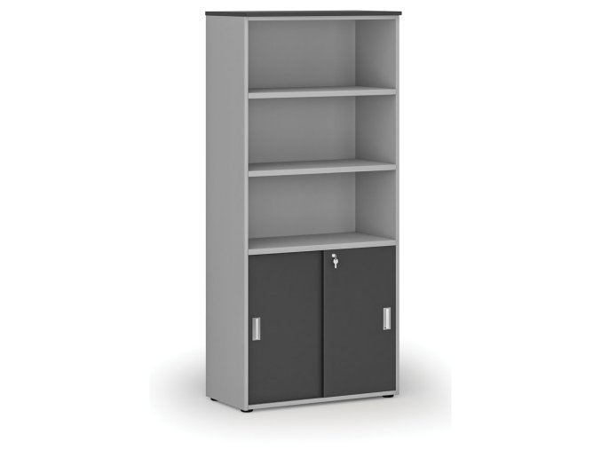 kombinovana kancelarska skrin primo gray zasouvaci dvere na 2 patra 800 x 420 x 1781 mm seda grafit 74517