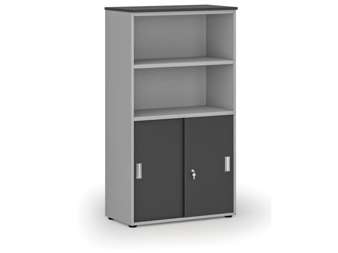kombinovana kancelarska skrin primo gray zasouvaci dvere na 2 patra 800 x 420 x 1434 mm seda grafit 74611