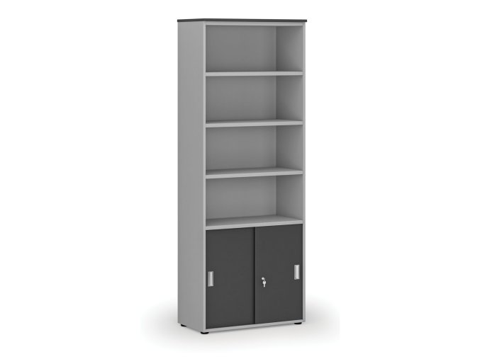 kombinovana kancelarska skrin primo gray zasouvaci dvere na 2 patra 800 x 420 x 2128 mm seda grafit 74630
