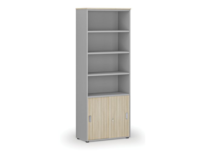 kombinovana kancelarska skrin primo gray zasouvaci dvere na 2 patra 800 x 420 x 2128 mm seda dub prirodni 74633