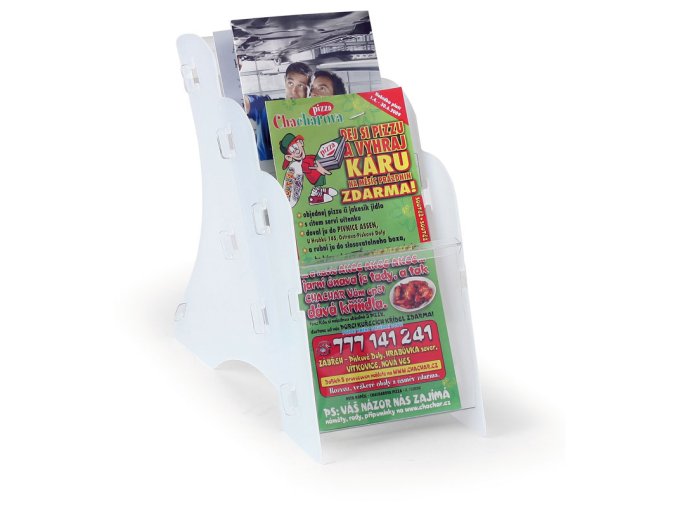 stolni plastovy stojan na prospekty 3 x dl bily 1376