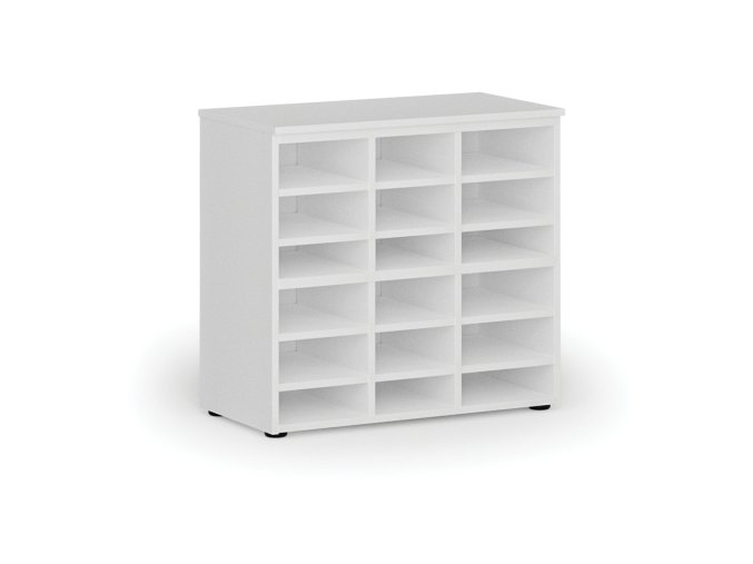 Třídicí regál PRIMO WHITE, 800 x 420 x 740 mm, 18 přihrádek, bílý
