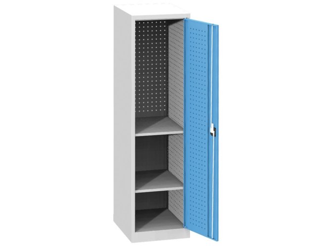 uzka dilenska policova skrin na naradi kovos 2 police svarovana perforovana 505 x 600 x 1950 mm 75064