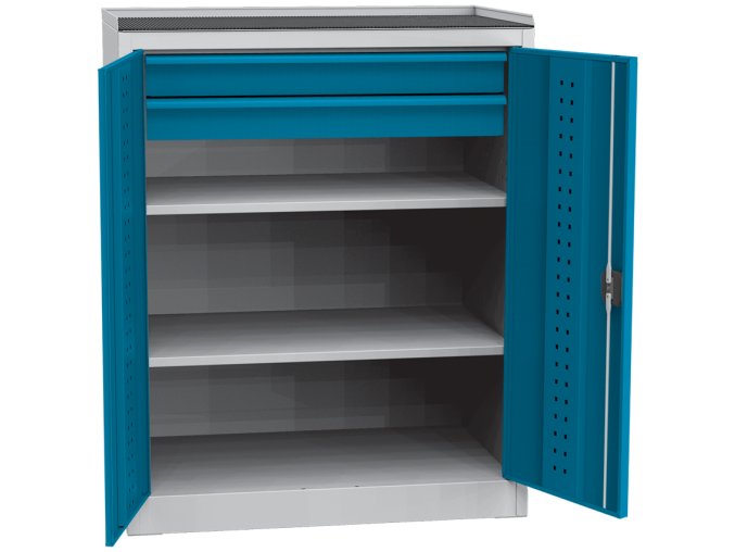 dilenska skrin nizka na naradi kovos 2 police 2 zasuvky 950 x 500 x 1180 mm 85000