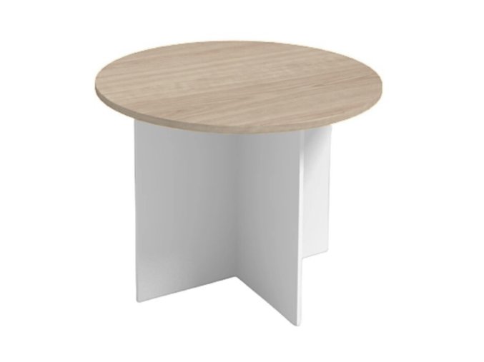 Jednací stůl s kulatou deskou PRIMO WHITE, průměr 100 cm, bílá/dub přírodní