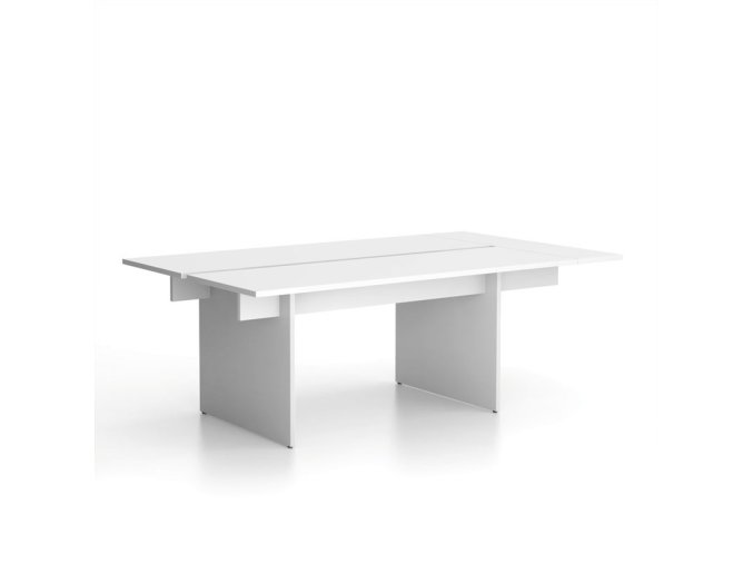 Jednací kancelářský stůl SOLID + 1x přísed, 210x125 cm, bílá