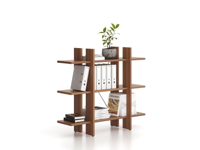 Kancelářský regál nízký krátký SOLID, 1250 x 400 x 1075 mm, ořech