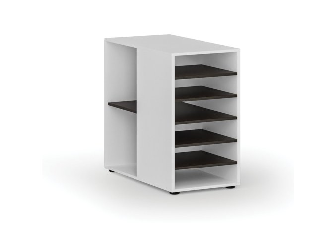 Přístavná policová skříňka k pracovnímu stolu PRIMO WHITE, levá, bílá/wenge