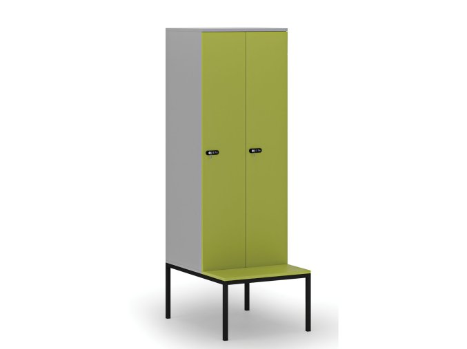 drevena satni skrinka s lavickou 2 oddily 1871 x 600 x 500 800 mm mechanicky kodovy zamek seda zelena 76637