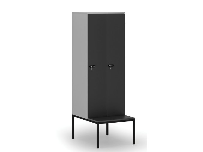 drevena satni skrinka s lavickou 2 oddily 1871 x 600 x 500 800 mm mechanicky kodovy zamek seda grafit 76640