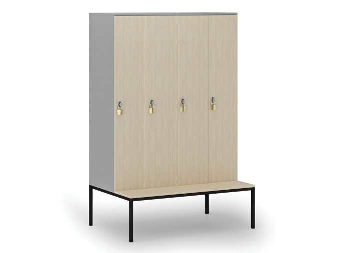 drevena satni skrinka s4 s lavickou 4 oddily 1871 x 1200 x 500 800 mm demont otocny zamek seda briza 76653