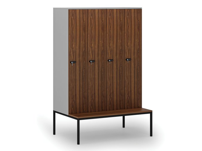 drevena satni skrinka s lavickou 4 oddily 1871 x 1200 x 500 800 mm mechanicky kodovy zamek seda orech 76693