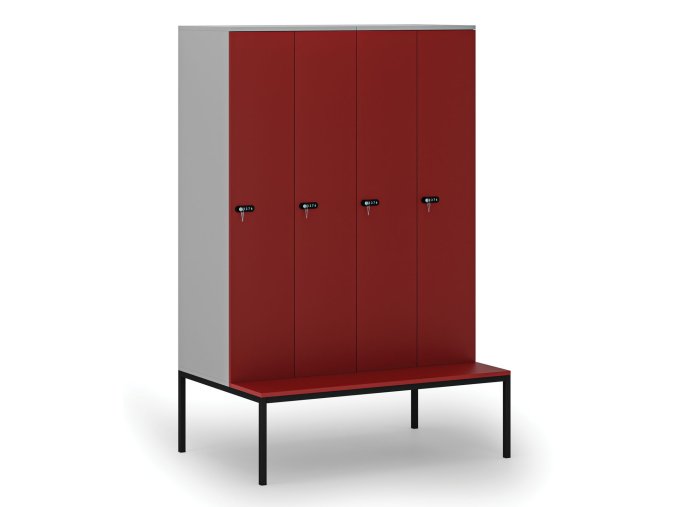 drevena satni skrinka s4 s lavickou 4 oddily 1871 x 1200 x 500 800 mm demont mechanicky kodovy zamek seda cervena 76701