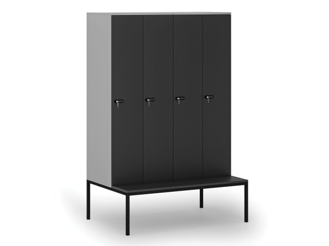 drevena satni skrinka s lavickou 4 oddily 1871 x 1200 x 500 800 mm mechanicky kodovy zamek seda grafit 76703