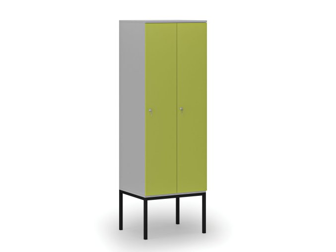 drevena satni skrinka s podnozi 2 oddily 1871 x 600 x 500 mm demont cylindricky zamek seda zelena 76712