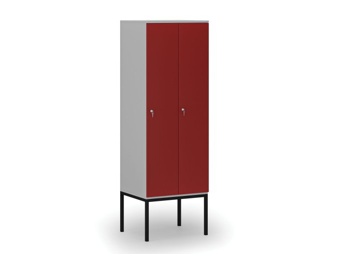 drevena satni skrinka s podnozi 2 oddily 1871 x 600 x 500 mm demont cylindricky zamek seda cervena 76713