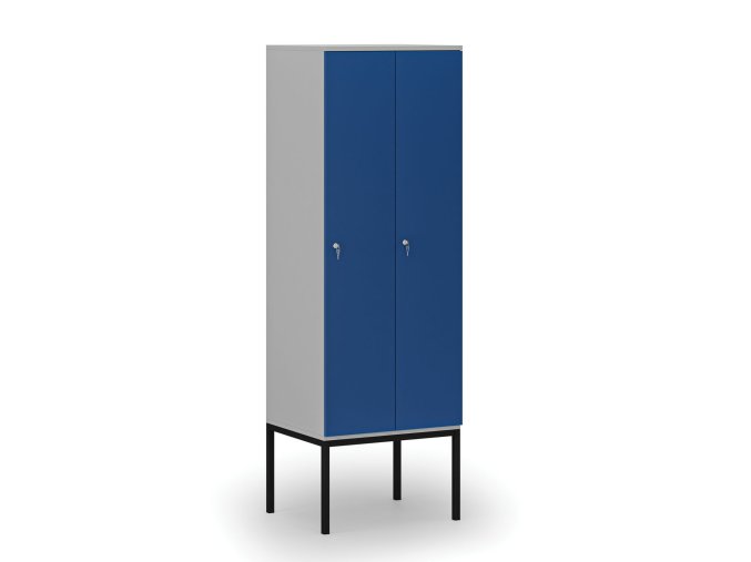drevena satni skrinka s podnozi 2 oddily 1871 x 600 x 500 mm demont cylindricky zamek seda modra 76714