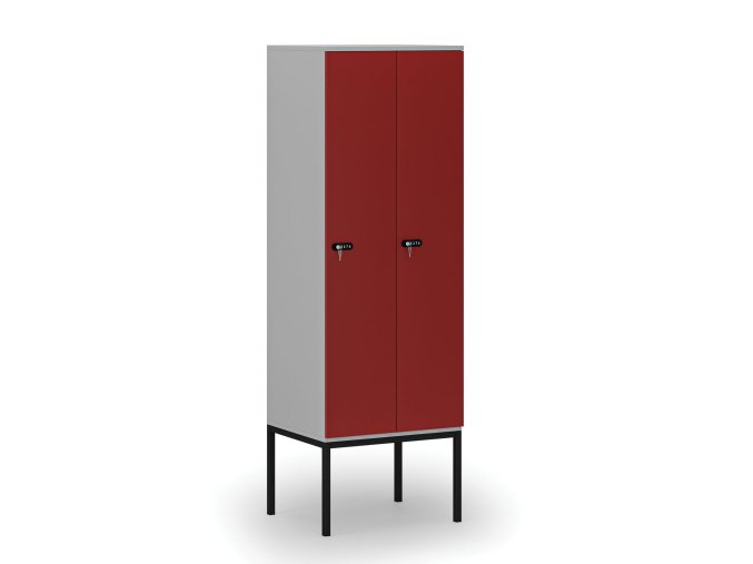 drevena satni skrinka s podnozi 2 oddily 1871 x 600 x 500 mm mechanicky kodovy zamek seda cervena 76759
