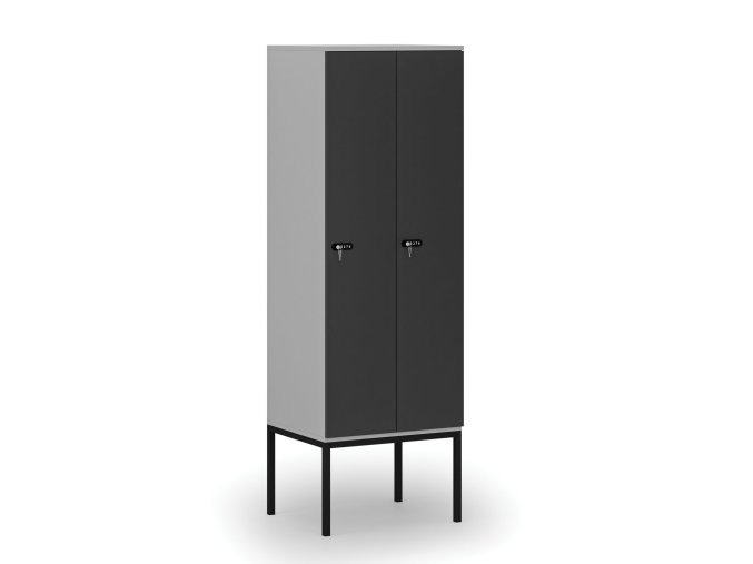 drevena satni skrinka s podnozi 2 oddily 1871 x 600 x 500 mm mechanicky kodovy zamek seda grafit 76761