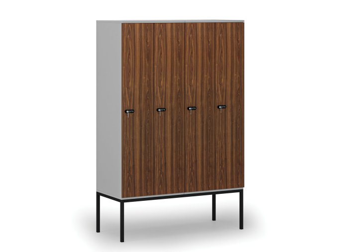 drevena satni skrinka s podnozi 4 oddily 1871 x 1200 x 500 mm mechanicky kodovy zamek seda orech 76806
