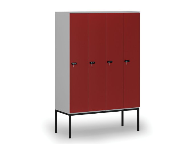drevena satni skrinka s podnozi 4 oddily 1871 x 1200 x 500 mm mechanicky kodovy zamek seda cervena 76809