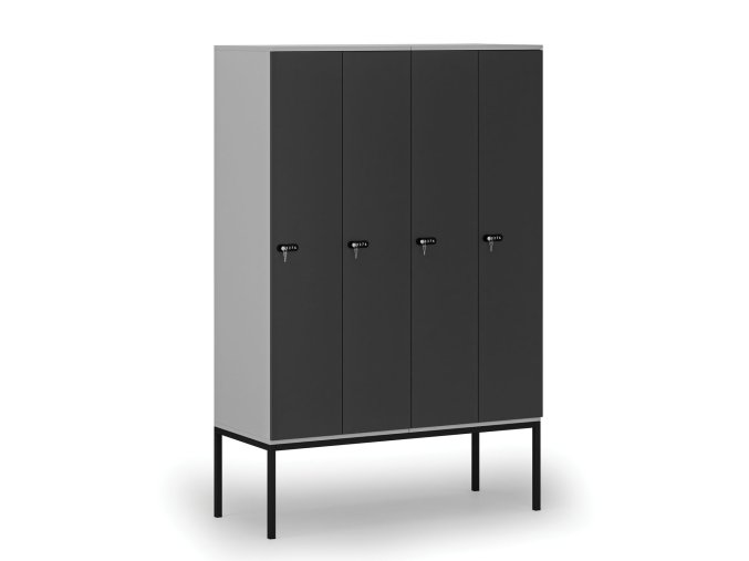 drevena satni skrinka s podnozi 4 oddily 1871 x 1200 x 500 mm mechanicky kodovy zamek seda grafit 76811