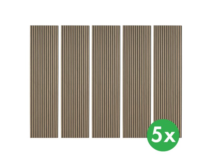 dreveny akusticky panel 2400 x 600 mm cerny podklad baleni 5 ks orech 119048