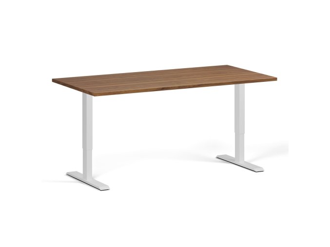 Výškově nastavitelný stůl, 160x80 cm, 1 motor, bílá podnož, ořech
