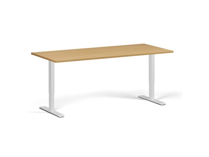 Výškově nastavitelný stůl, 180x80 cm, 1 motor, bílá podnož, buk