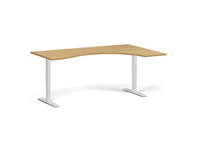 Ergonomický výškově nastavitelný stůl, 180x120 cm, 1 motor, L/P, bílá podnož, buk