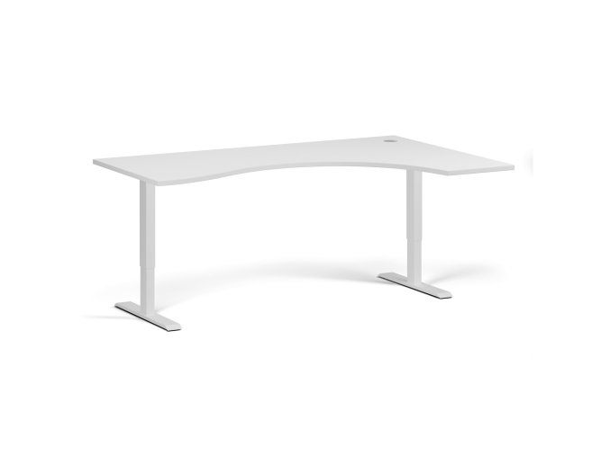 Ergonomický výškově nastavitelný stůl, 180x120 cm, 1 motor, L/P, bílá podnož, bílá