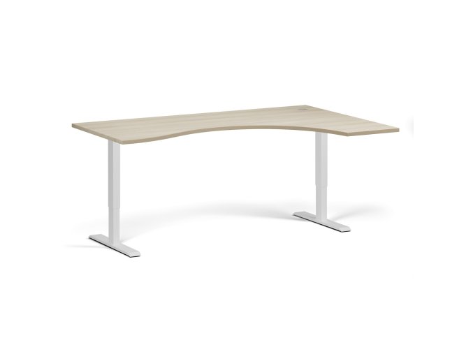 Ergonomický výškově nastavitelný stůl, 180x120 cm, 1 motor, L/P, bílá podnož, dub přírodní