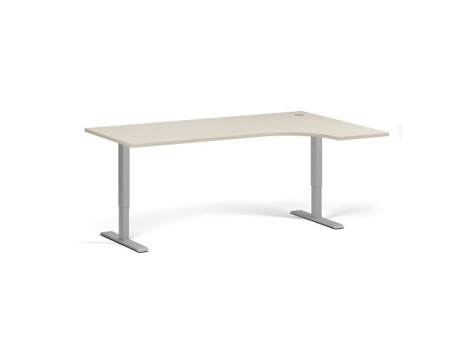 Rohový výškově nastavitelný stůl, 180x120 cm, 1 motor, L/P, šedá podnož, bříza