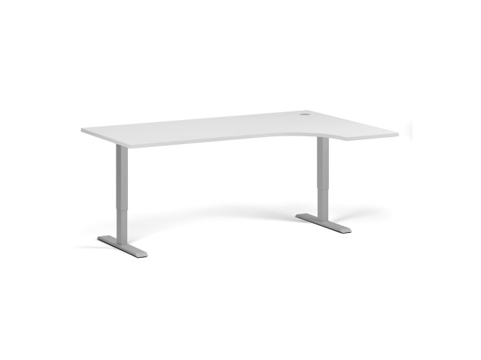 Rohový výškově nastavitelný stůl, 180x120 cm, 1 motor, L/P, šedá podnož, bílá