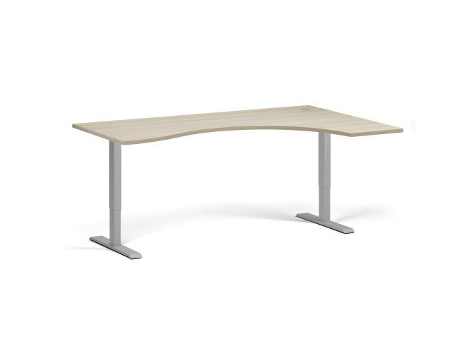Ergonomický výškově nastavitelný stůl, 180x120 cm, 1 motor, L/P, šedá podnož, dub přírodní