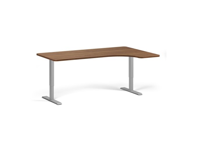 Rohový výškově nastavitelný stůl, 180x120 cm, 1 motor, L/P, šedá podnož, ořech