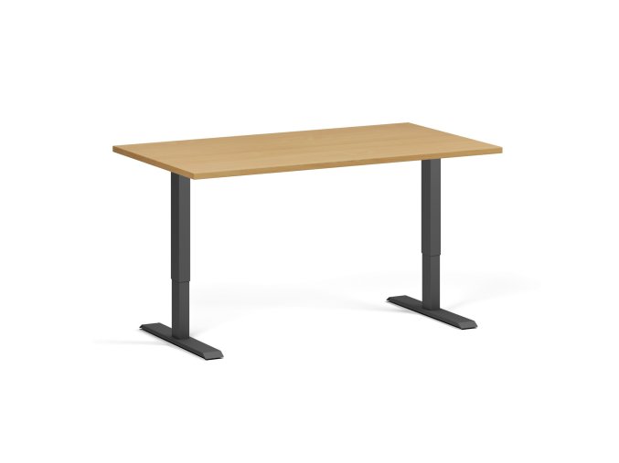 Výškově nastavitelný stůl, 140x80 cm, 1 motor, černá podnož, buk