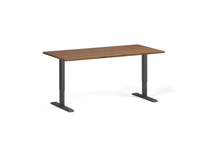 Výškově nastavitelný stůl, 160x80 cm, 1 motor, černá podnož, ořech