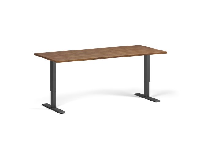 Výškově nastavitelný stůl, 180x80 cm, 1 motor, černá podnož, ořech