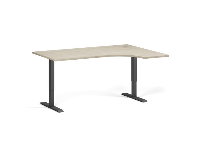 Rohový výškově nastavitelný stůl, 160x120 cm, 1 motor, L/P, černá podnož, dub přírodní